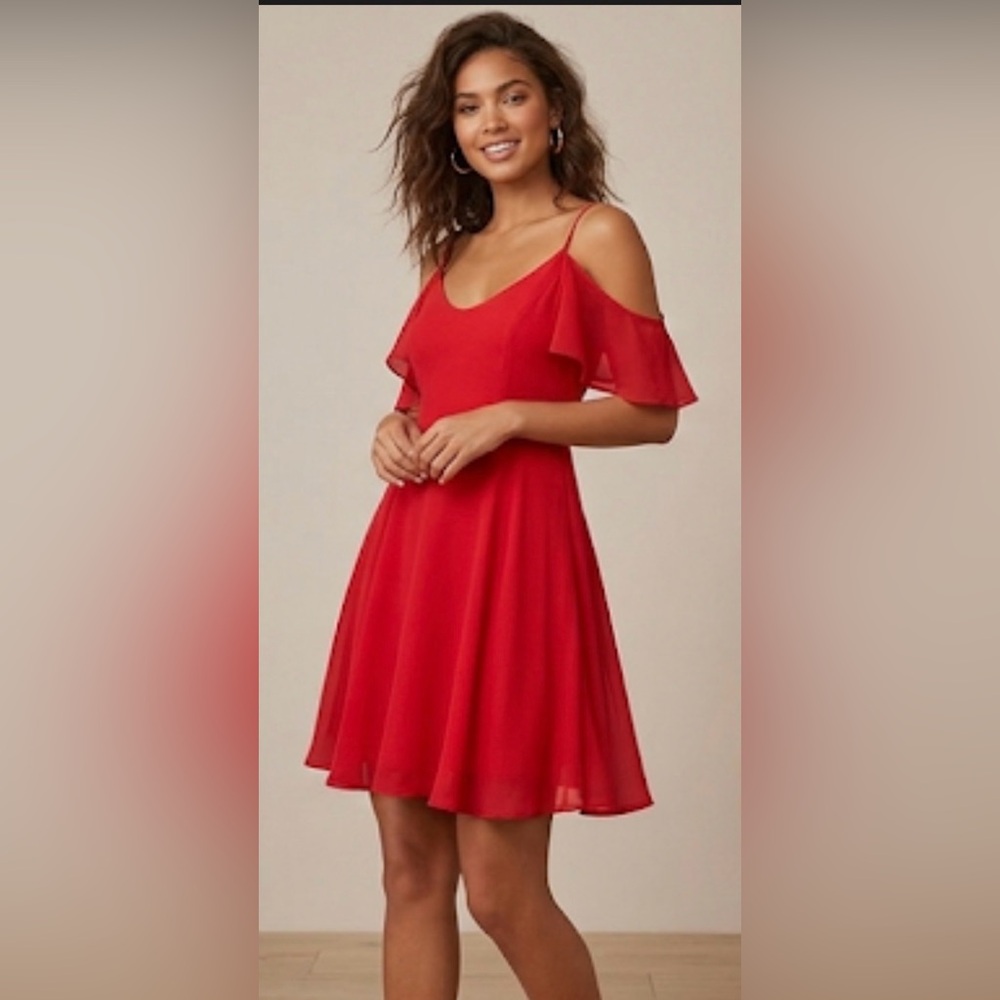 Urban Outfitters Kimchi Blue Red Cold Shoulder Ruffle Mini Dress Size 4